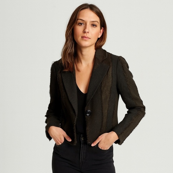 Lena gabrielle New York Tweed Eyelash detail Blazer Jacket Size 6 Vintage - Picture 1 of 7